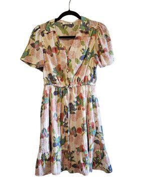 Doe And Rae Floral Short Sleeve Dress S Flowy Tropical Resort Beach Artsy
